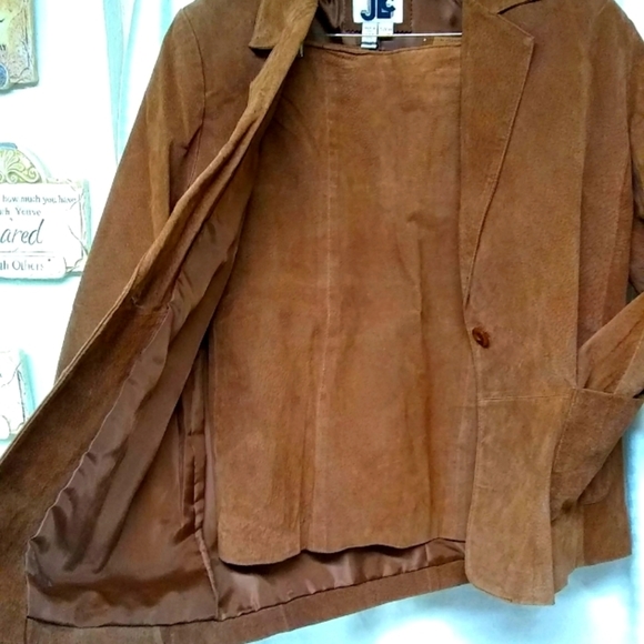 JLC New York Woman Skirt Suit 💯% Suede Leather Rust Cropped Sz- S/ 40" - Picture 1 of 14